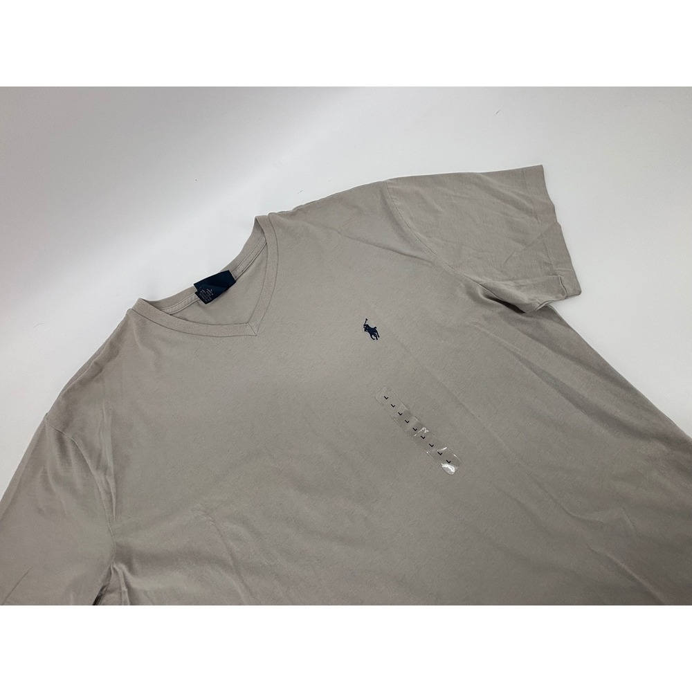 Polo Ralph Lauren Mens V-Neck T-Shirt Tan Khaki Cotton Pony Logo Large